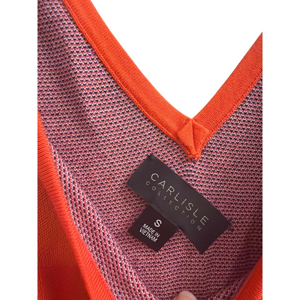 Tank Top Knit Retro Mod Carlisle Collection Womens S Orange Geometric Border - Picture 5 of 6